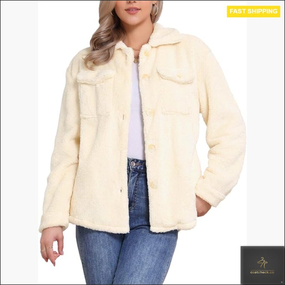 Faux Fur Teddy Jacket Fleece Shearling Button Down Long Sleeve Winter Coat